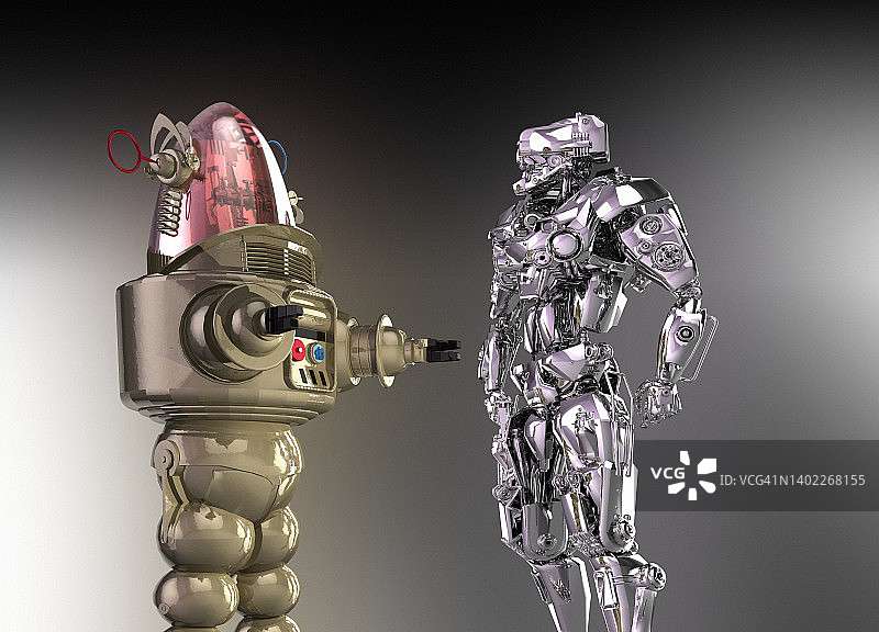 20世纪50年代和现代机器人之间的差异，插图图片素材