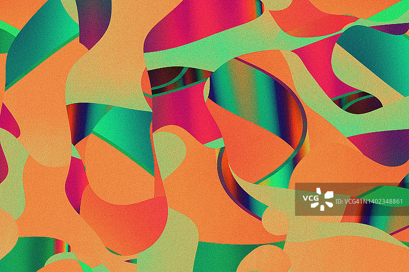 橙色绿色扭曲曲线的几何圆形抽象背景图片素材