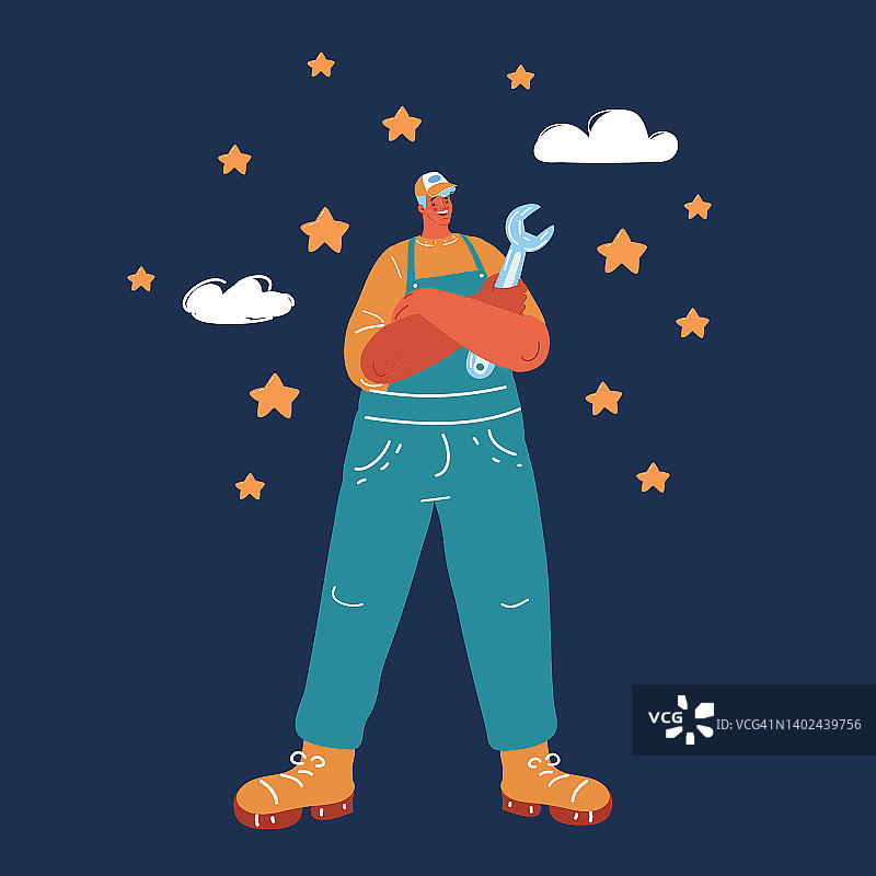 机械师手持巨大扳手图片素材