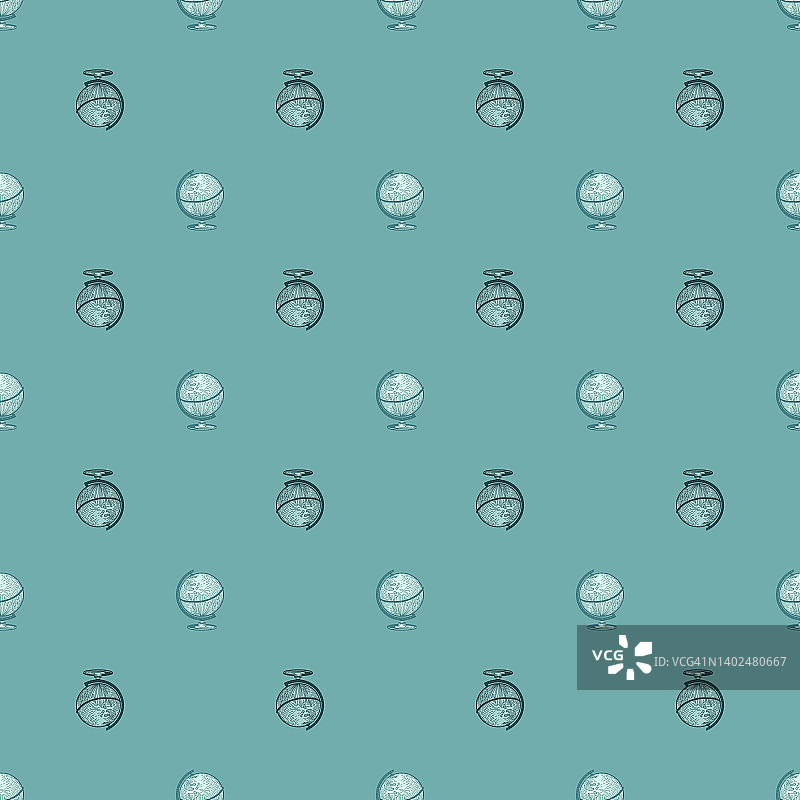 雕刻地球仪的无缝图案复古背景，手绘风格的旧地图集图片素材