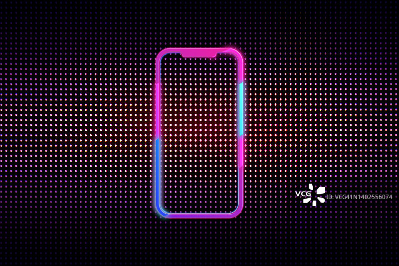 紫色背景霓虹线条智能手机模型图片素材