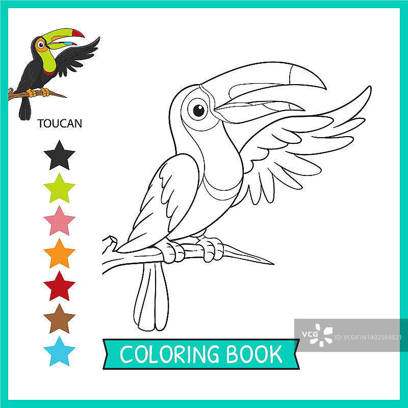 儿童可爱卡通巨嘴鸟涂色书图片素材