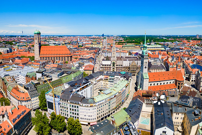 德国慕尼黑玛丽安广场全景航拍图片素材