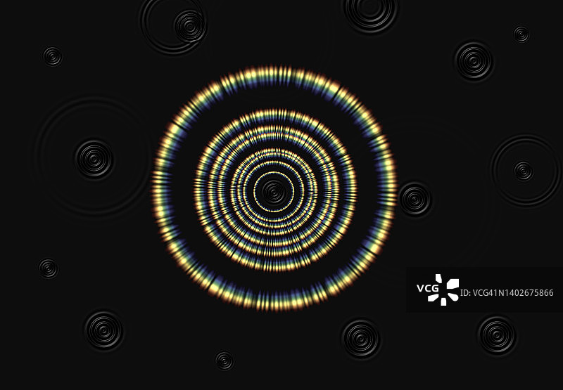 黑色背景上水波的同心圆图片素材