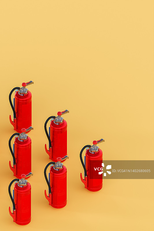 黄色背景上的红色灭火器罐3D模型图片素材