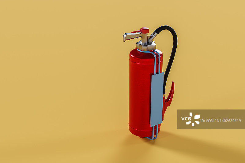黄色背景上的红色灭火器罐3D模型图片素材