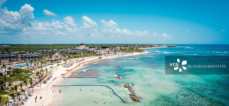 墨西哥金塔纳罗奥科巴海滩鸟瞰图图片素材