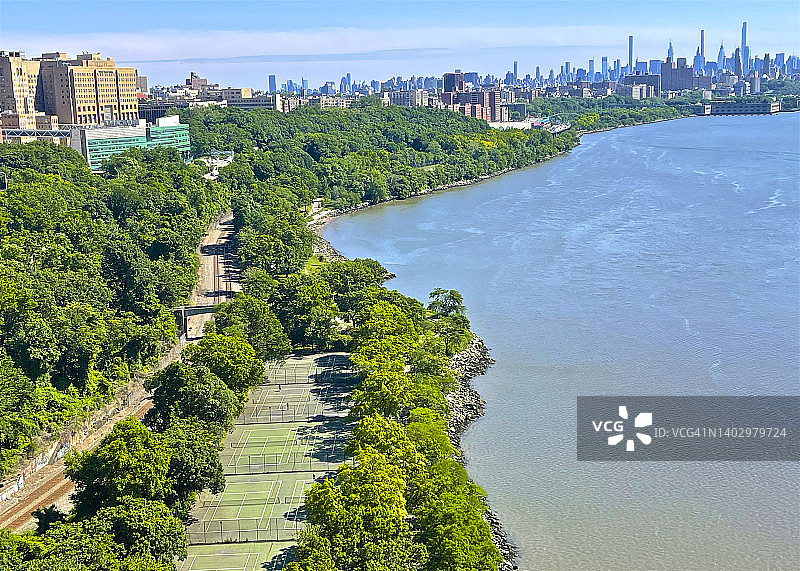 纽约河滨公园网球场高空景观图片素材
