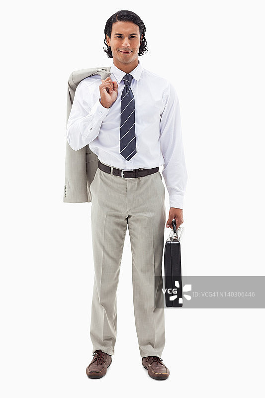 肩上搭着外套、拿着公文包的上班族肖像图片素材