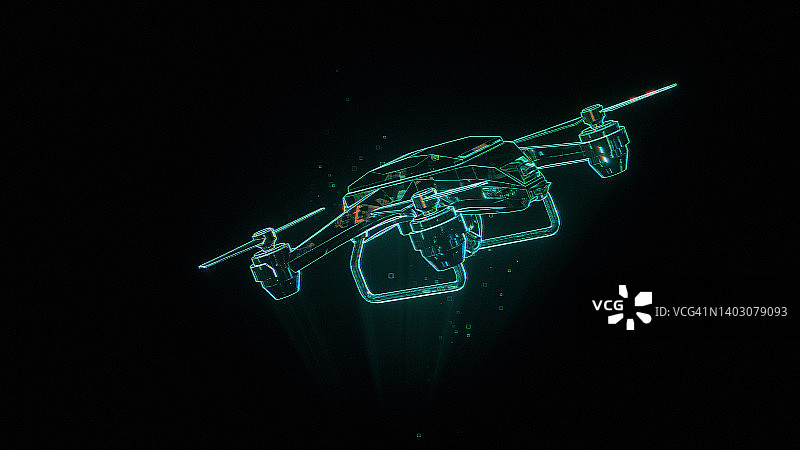 黑色背景上的四轴飞行器无人机投影全息图图片素材