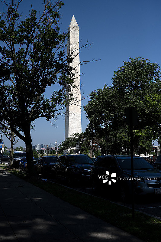 绿树掩映下的华盛顿纪念碑图片素材