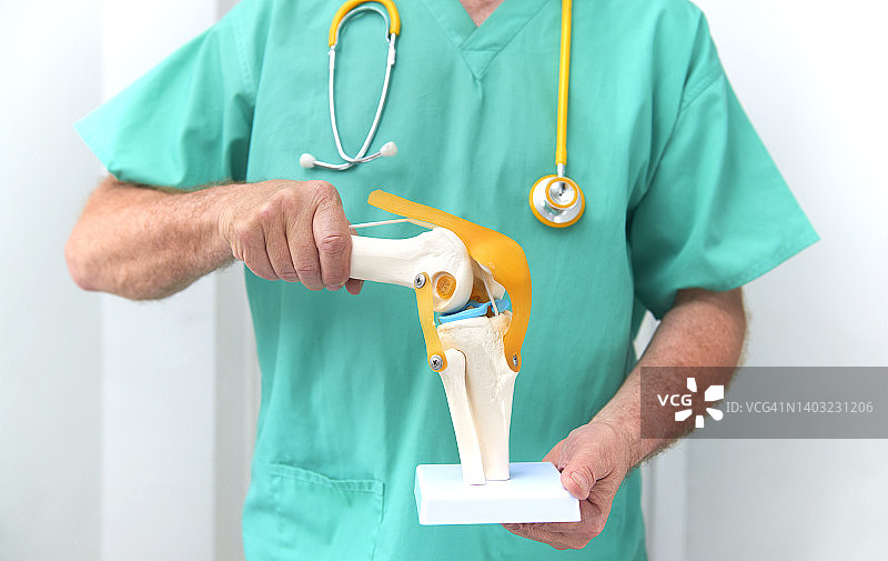 外科医生与膝关节教学模型图片素材