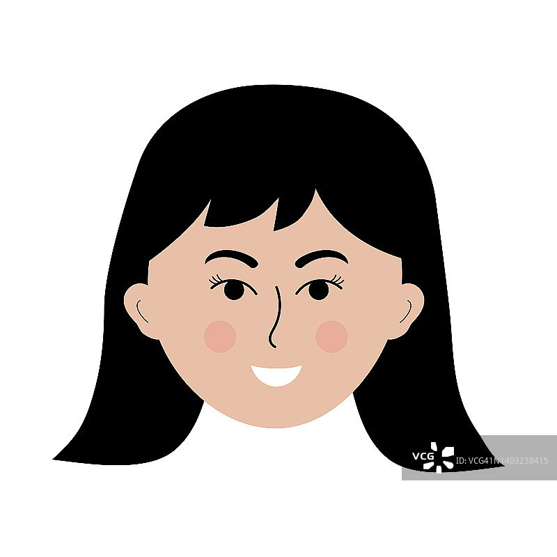 涂鸦风格的亚洲女人脸，微笑女孩的彩色头像图片素材