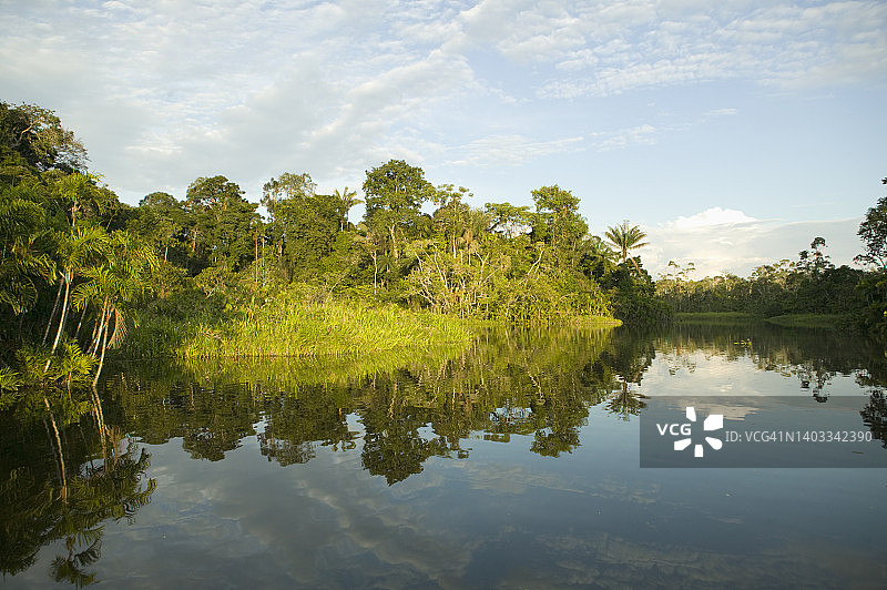厄瓜多尔亚马逊地区查鲁亚科查湖的日落图片素材