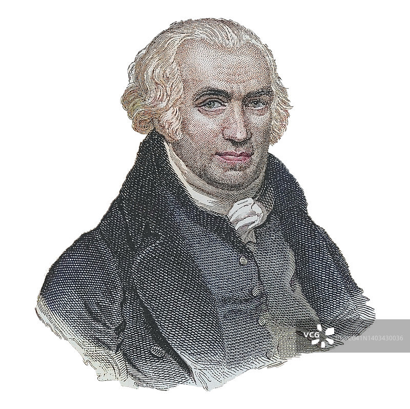 苏格兰发明家、机械工程师兼化学家詹姆斯·瓦特肖像图片素材