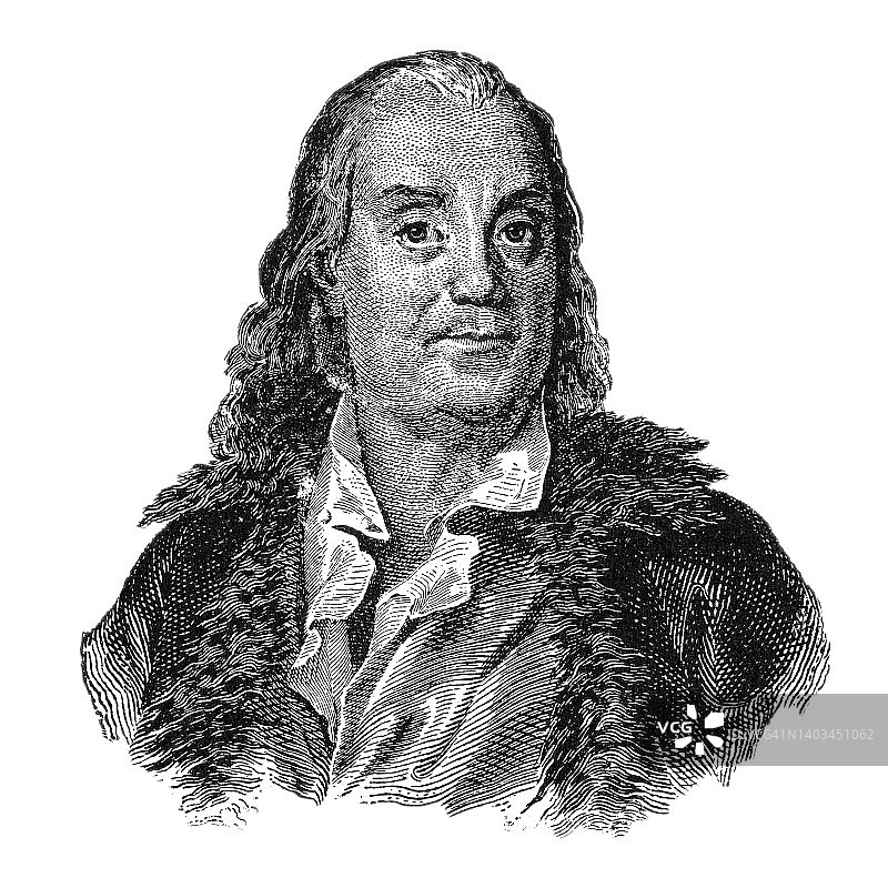 本杰明·富兰克林肖像，美国博学家、开国元勋图片素材