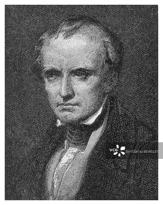 19世纪上半叶美国作家詹姆斯·费尼莫尔·库珀肖像图片素材