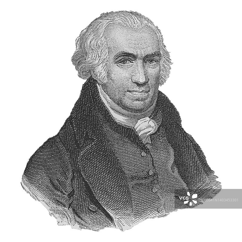 苏格兰发明家、机械工程师兼化学家詹姆斯·瓦特肖像图片素材