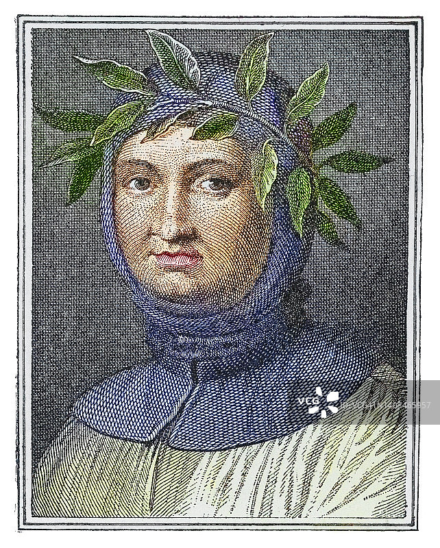 彼特拉克肖像：弗朗切斯科·彼特拉克，意大利抒情诗人，被认为是意大利文艺复兴的创始人之一图片素材