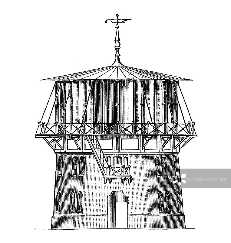 风力发动机古老雕刻插图图片素材