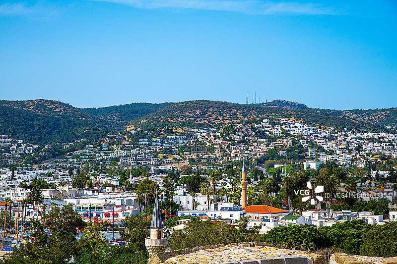 土耳其博德鲁姆山上的房屋、博德鲁姆城堡（圣彼得城堡）图片素材