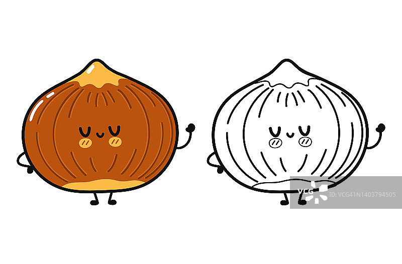 可爱的卡通榛子挥手轮廓填色插画图片素材