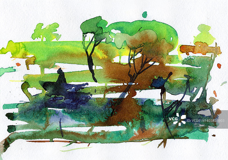 河流春汛，渔夫在船上图片素材