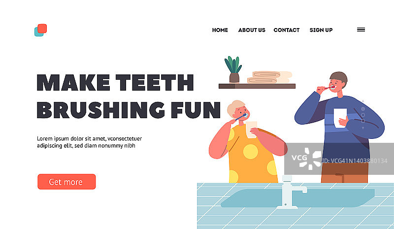 让刷牙变得有趣引导页模板：儿童晨间日常、口腔和健康护理，孩子们正在刷牙图片素材