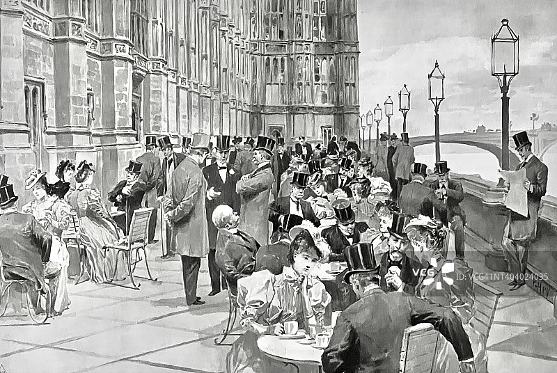 伦敦议会餐厅露台上讨论的人们图片素材