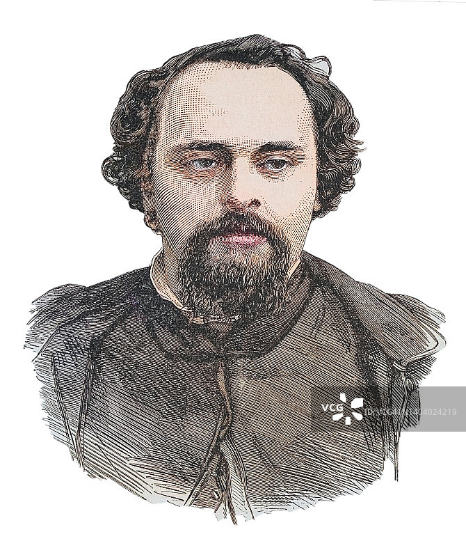 英国诗人，插画家，画家和翻译家但丁·加百利·罗塞蒂肖像图片素材