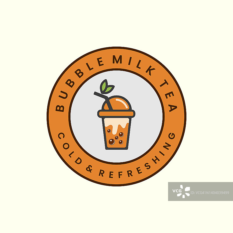 扁平风奶茶标志图标模板，含牛奶、珍珠、冰块矢量素材图片素材