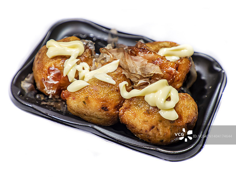 带有鲣鱼片和蛋黄酱的章鱼烧图片素材
