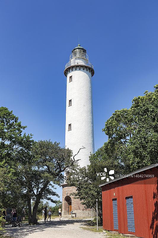 斯图拉格伦德特岛上的白色兰格·埃里克灯塔，瑞典卡尔马图片素材