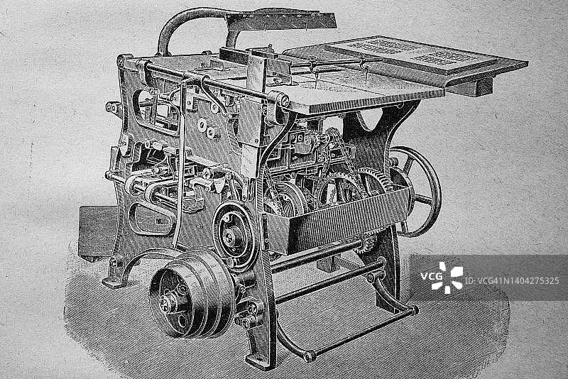 19世纪德国莱比锡的折页机印刷工艺复古再现图片素材