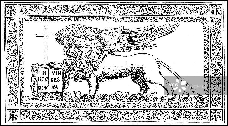 17世纪意大利威尼斯共和国旗帜，18世纪原版历史数字修复再现图片素材