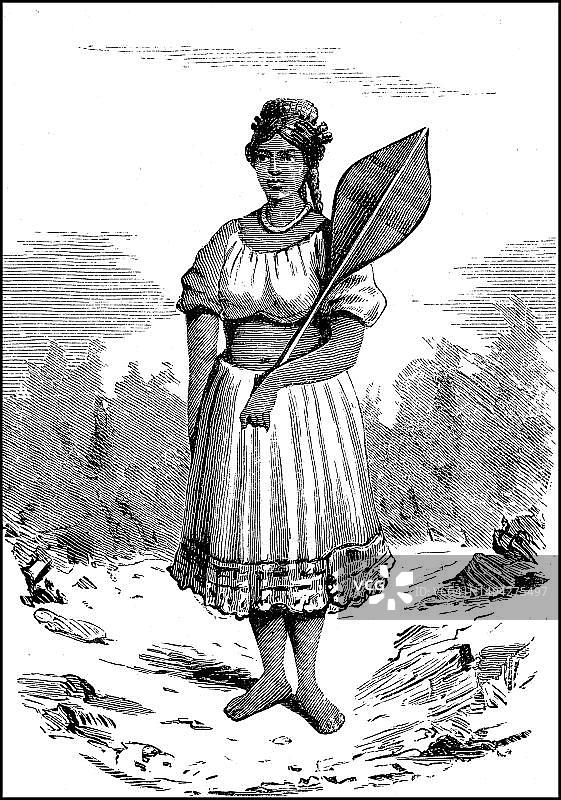 混血亚马逊妇女，巴西，19世纪的农民妇女，历史图像数字化修复图片素材