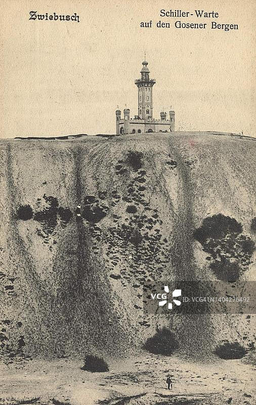 德国勃兰登堡州奥德-施普雷行政区戈森-新齐陶的席勒-瓦尔特，约1910年的公共领域明信片的数字复制品图片素材