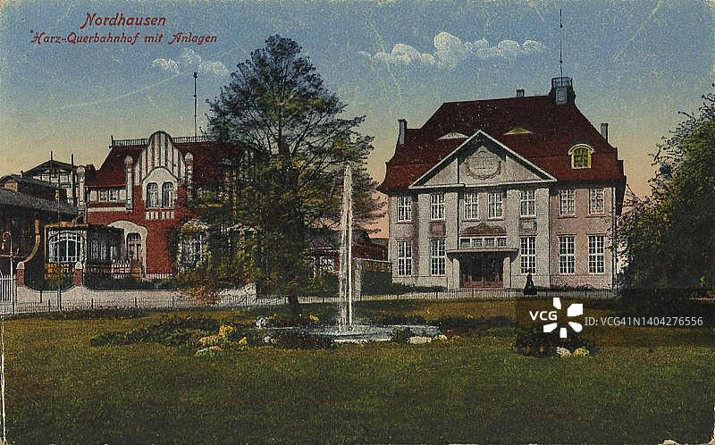 图林根州诺德豪森火车站（德国），1910年明信片数字复制品图片素材