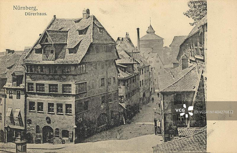 纽伦堡丢勒故居，德国巴伐利亚州中弗兰肯地区，1910年明信片数字复制品图片素材