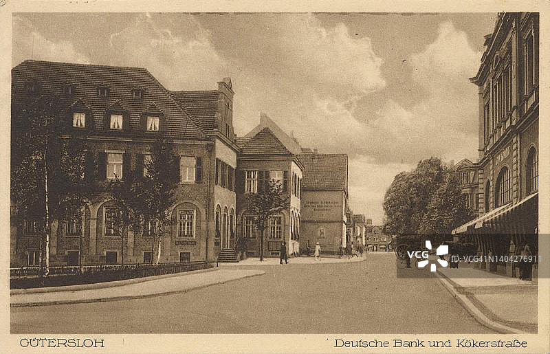 德国北莱茵-威斯特法伦居特斯洛科克大街，约1910年，公共领域明信片的数字复制品图片素材