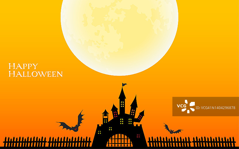 万圣节海报：满月、蝙蝠和古老城堡图片素材
