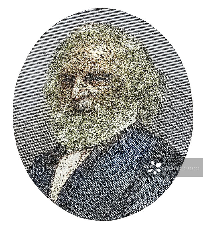 美国诗人及教育家亨利·沃兹沃思·朗费罗肖像图片素材