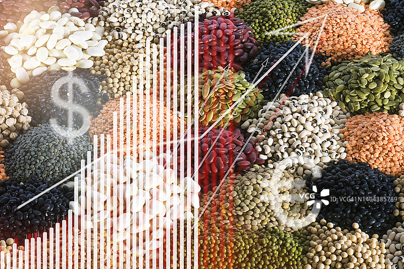金融图表与不同谷物种类图片素材