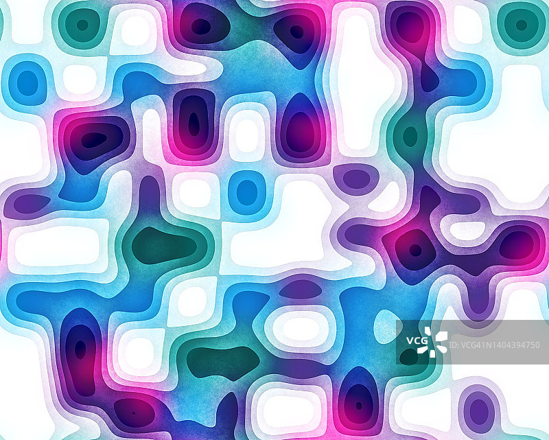 白色背景上的抽象无缝图案波浪曲线组合变形变形虫形状。带有剪纸形状的抽象水紫色地形背景图片素材