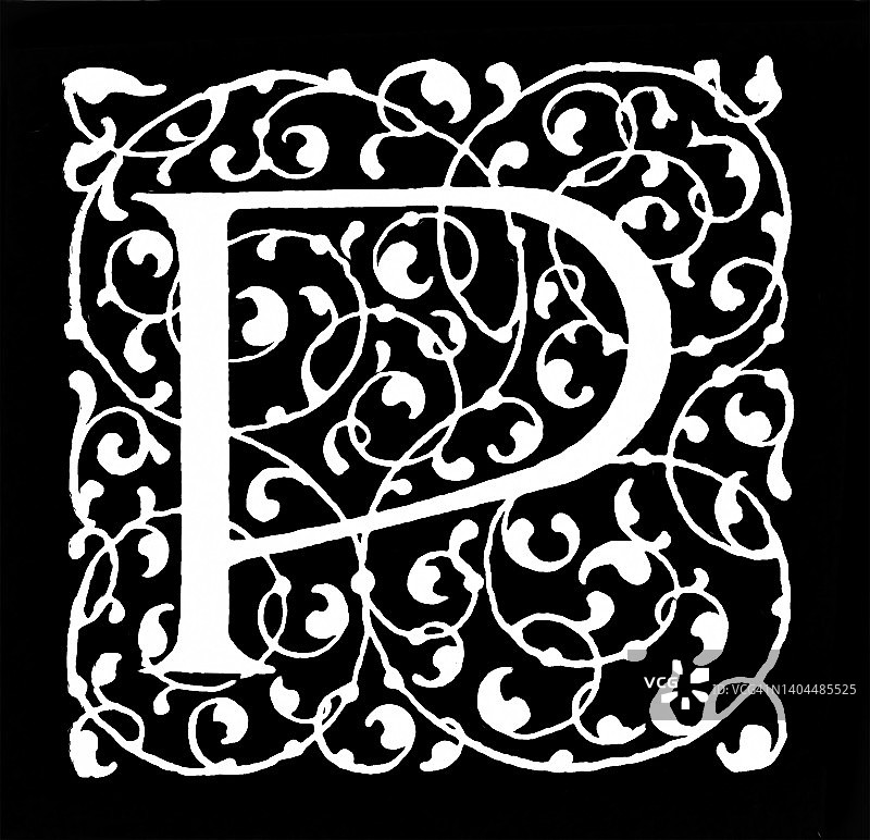 字母P装饰图案古老雕刻插图图片素材