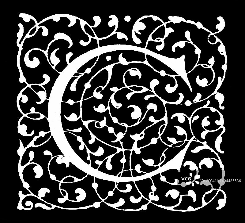 字母C装饰古老雕刻插图图片素材