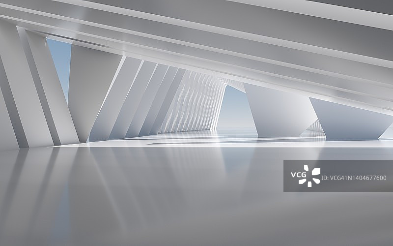 未来感的空房间，3d渲染图片素材