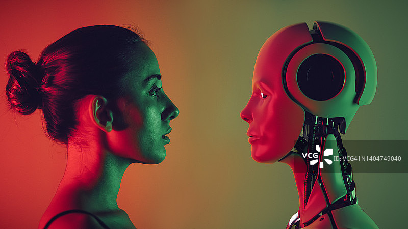 人类与AI机器人图片素材