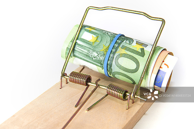 捕鼠器中的100张欧元纸币图片素材