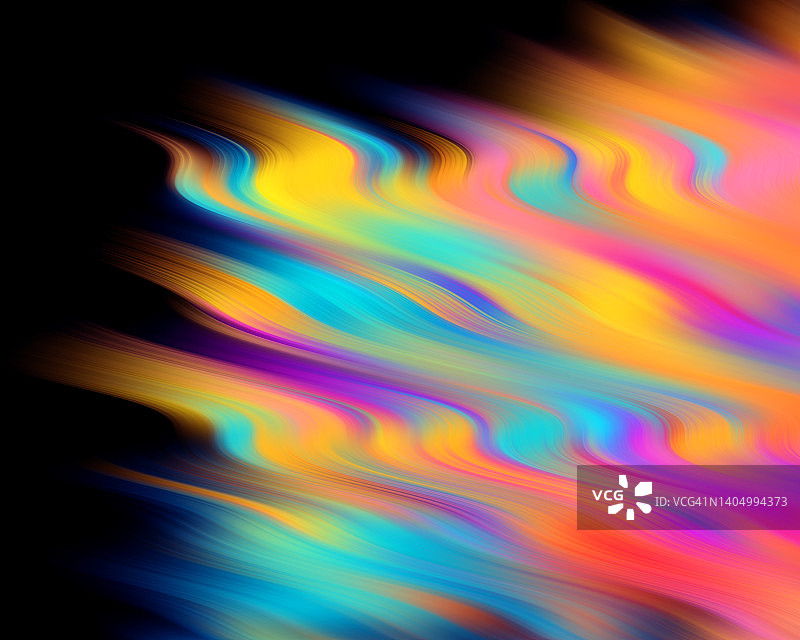 黑色背景上的抽象炫彩霓虹灯波浪线条图片素材